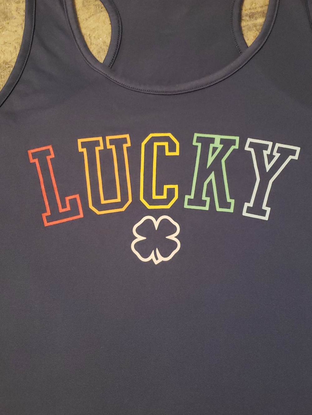 🧁Lucky Brand Navy Racerback Tank with Rainbow Lettering - Picture 2 of 3